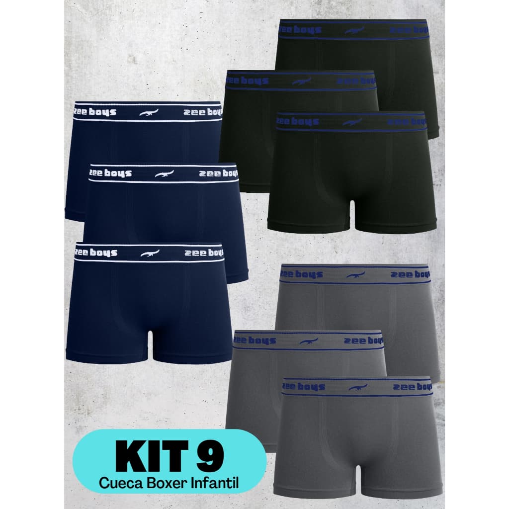 Kit 9 - Cueca Boxer Masculina Infantil Zee Rucci Sem Costura Com Tecido Macio