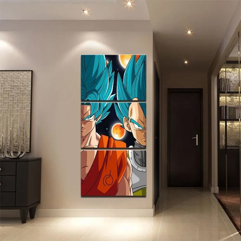 Quadro Decorativo 3 Peças Goku Vegita Dragon Ball Z Personagens Anime Seriado