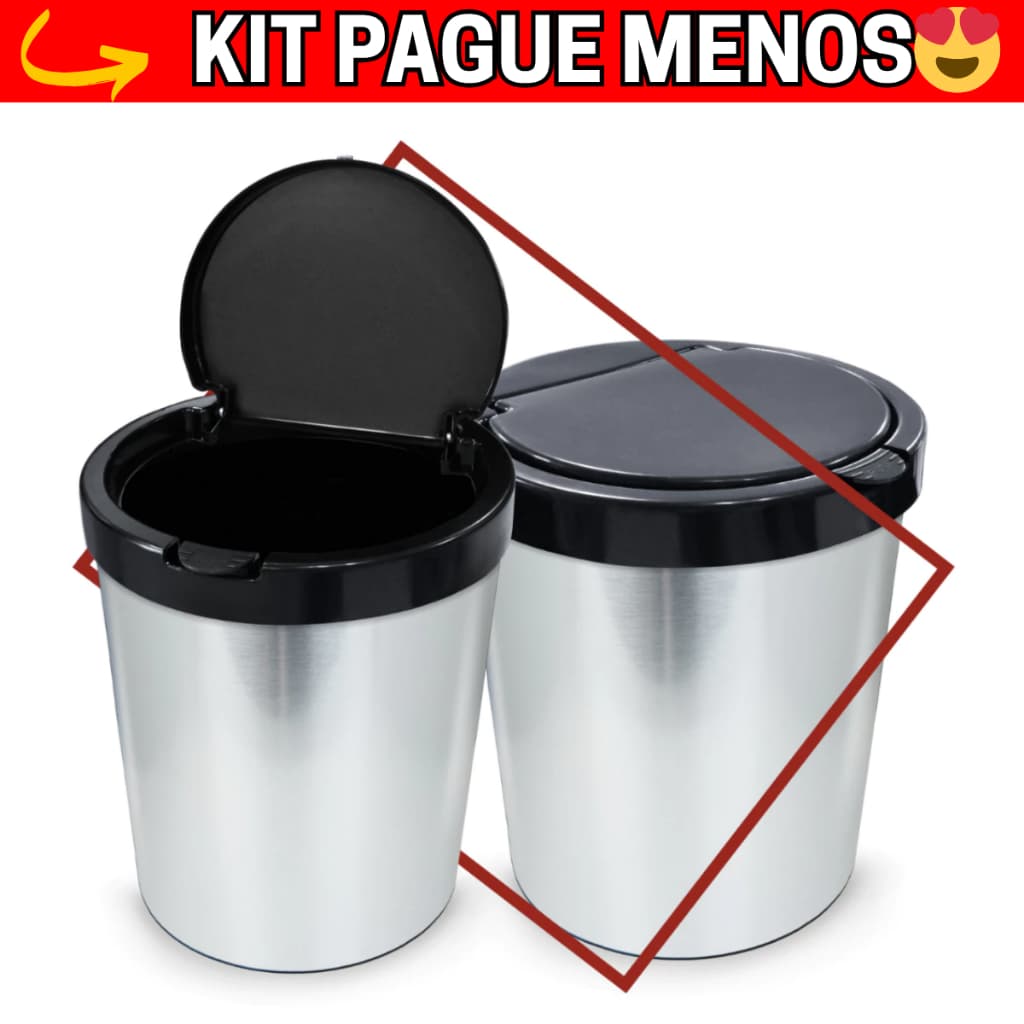 OFERTA KIT 2 Lixeiras Redonda 10 Litros Imita Inox para Banheiro Cozinha Escritório Automática CLick