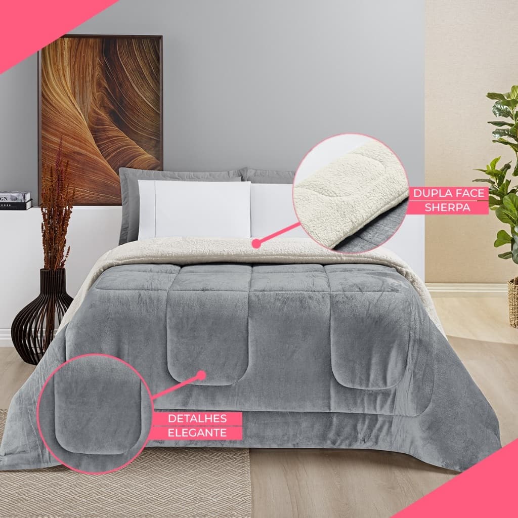 Coberdrom Cobertor Manta Sherpa Pele de Carneiro Dupla Face Flannel Solteiro Queen King 490g/m²
