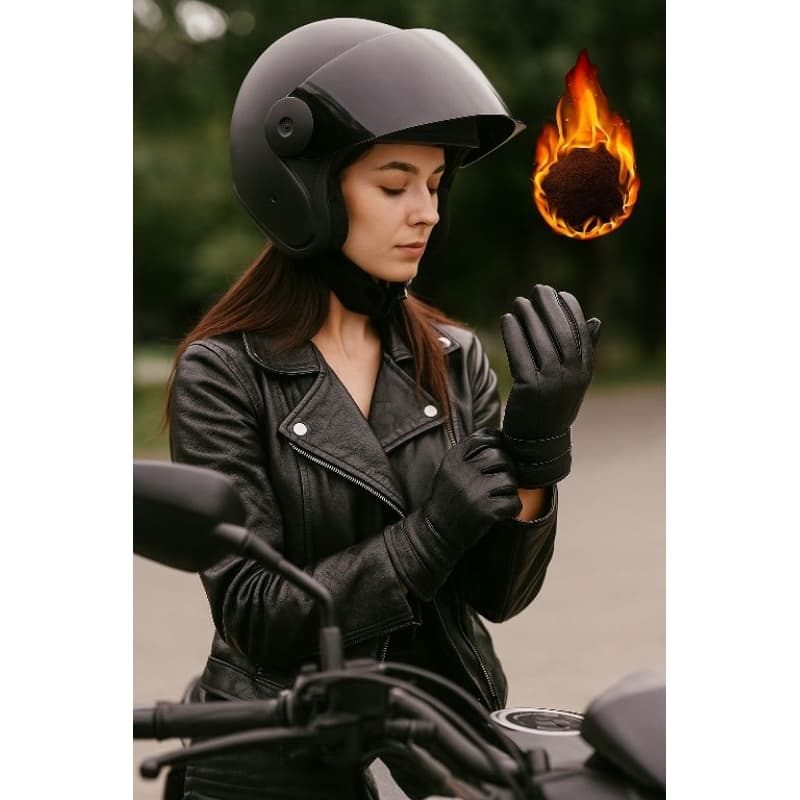 Luva de Couro Preta Térmica Forrada Feminina Motociclista - Frio