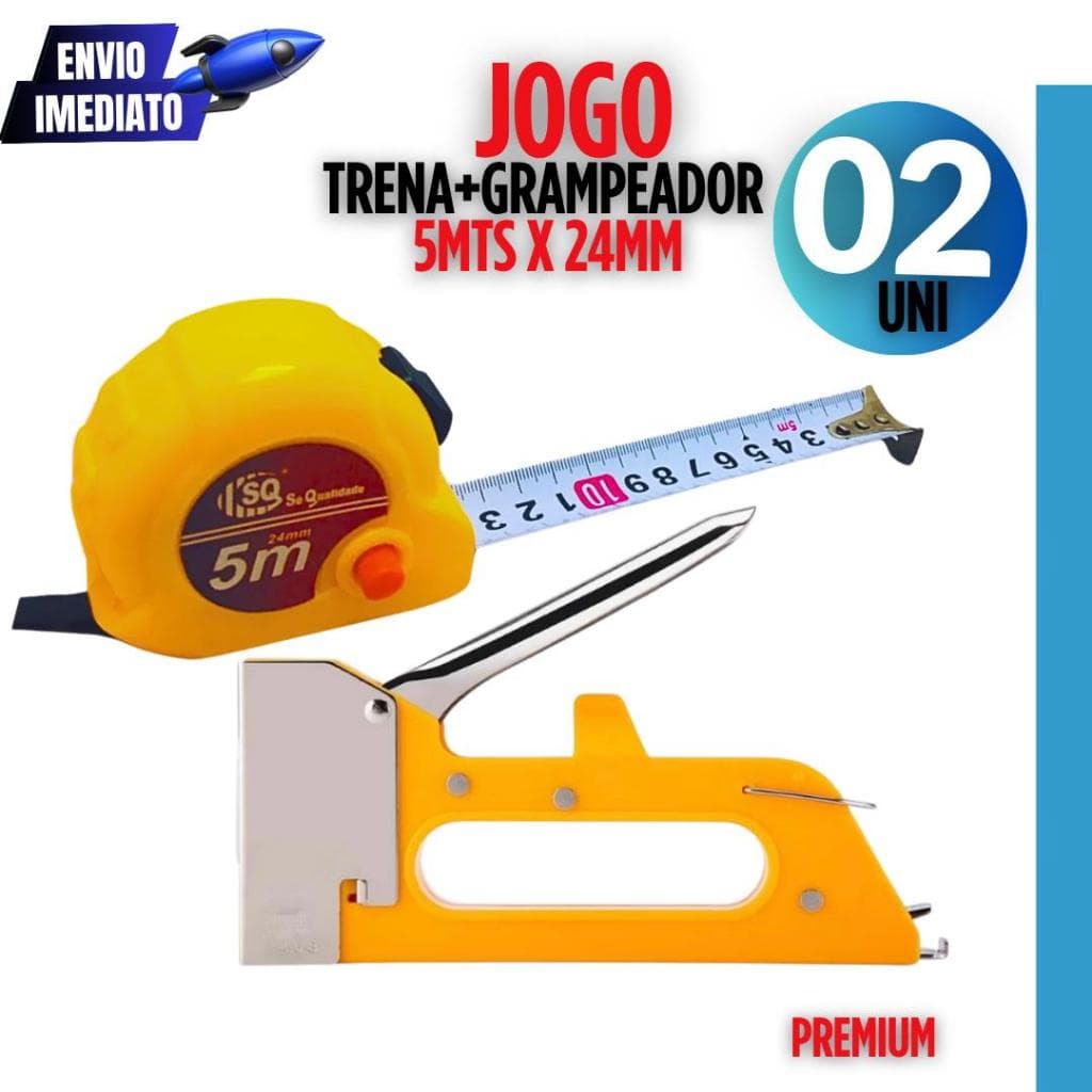 Jogo Multiuso 02 Trena Métrica Grampeador Tapeceiro Premium Profissional Ferramentas Casa Utilidades