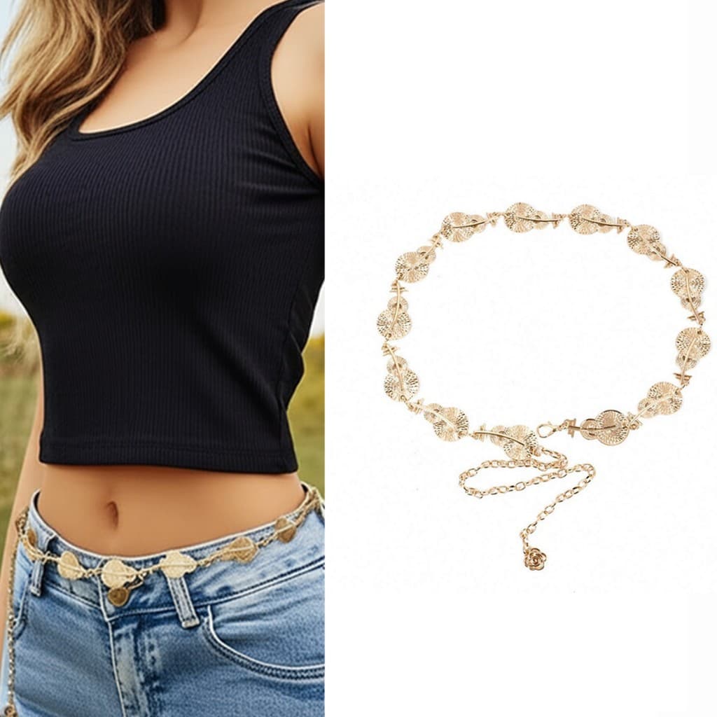Cinto Feminino De Metal Com Corrente De Guitarra Concho Western Cowgirls
