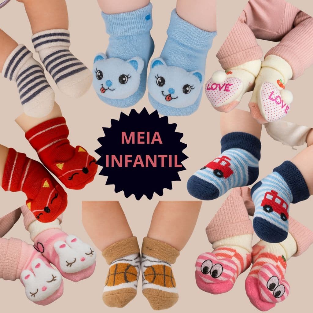 Kit Meias BabyFit 0–6M Macias & Quentinhas Coloridas Variadas