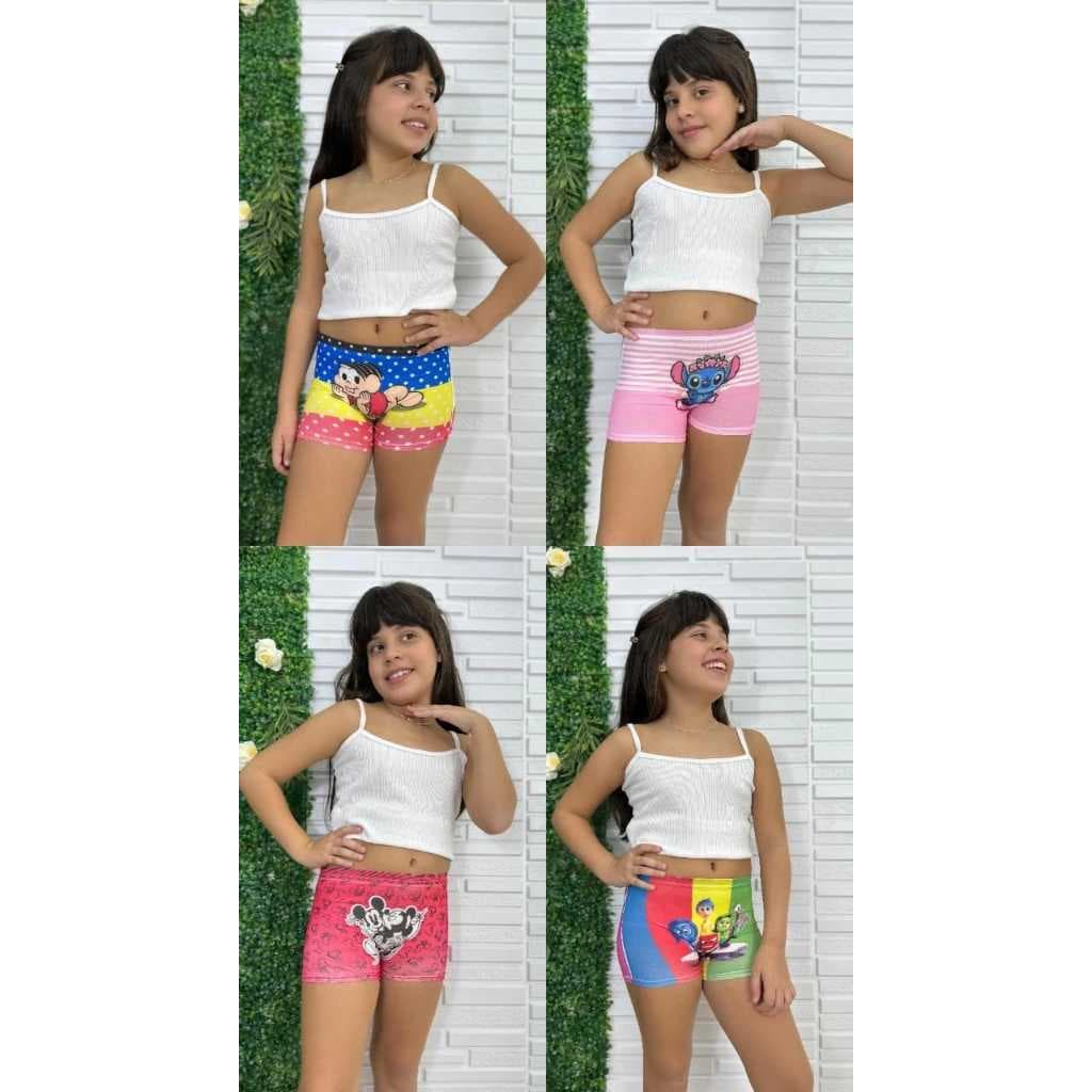 Kit 10 Calcinhas Short Infantil Feminina Calçolinha Boxer Menina Personagem Sublimada