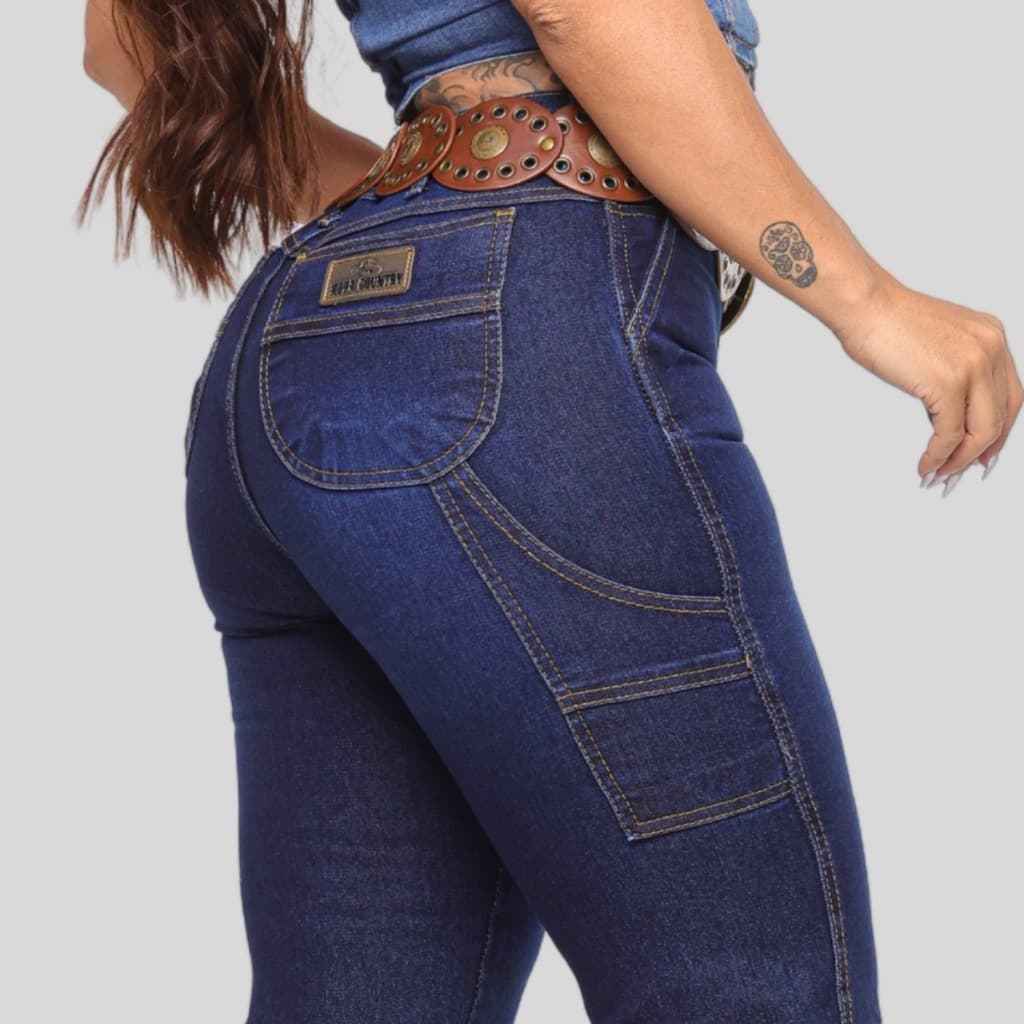Calça FEMININA CARPINTEIRA Jeans Grosso Texana Montaria Estilosa Rodeio Elastano Lycra