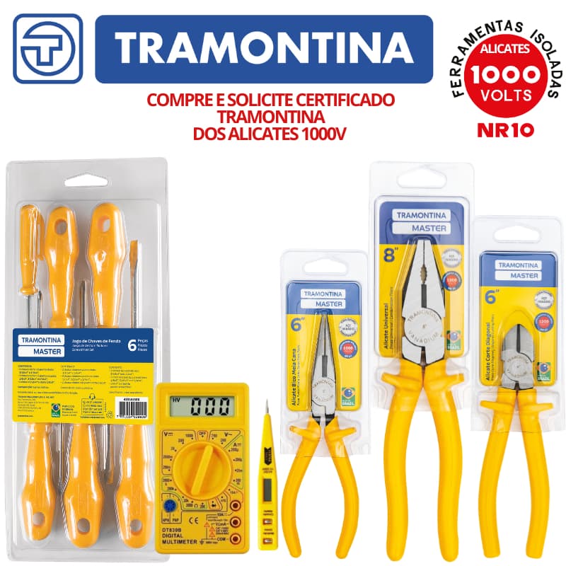Kit Ferramenta Tramontina - Eletricista Residencial e Predial  Chaves  Alicates 11 Pçs