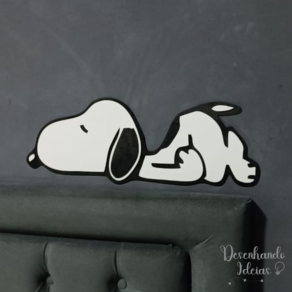 Quadro 3D MDF Snoopy Preto e Branco Decoração de Parede para Quartos Presente Fofo