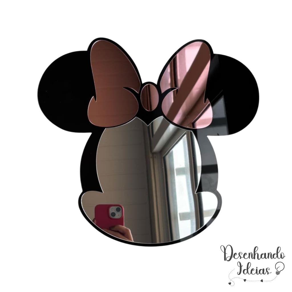 Espelho Minnie Mouse 3D 28cm em Acrílico Decoração Infantil e Jovem para Quartos