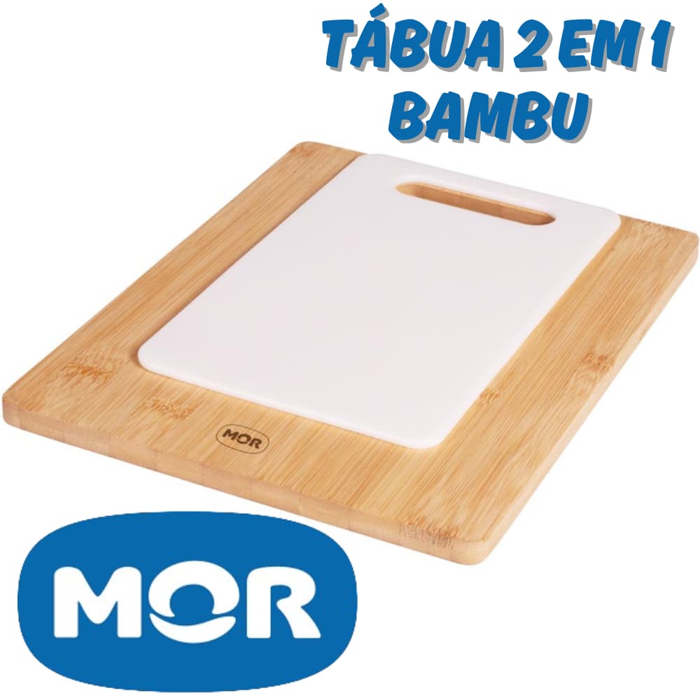 Tábua de Corte MOR 2 em 1 Bambu e Polipropileno 29cm x 22cm Casa Cozinha Churrasco Carne Festa