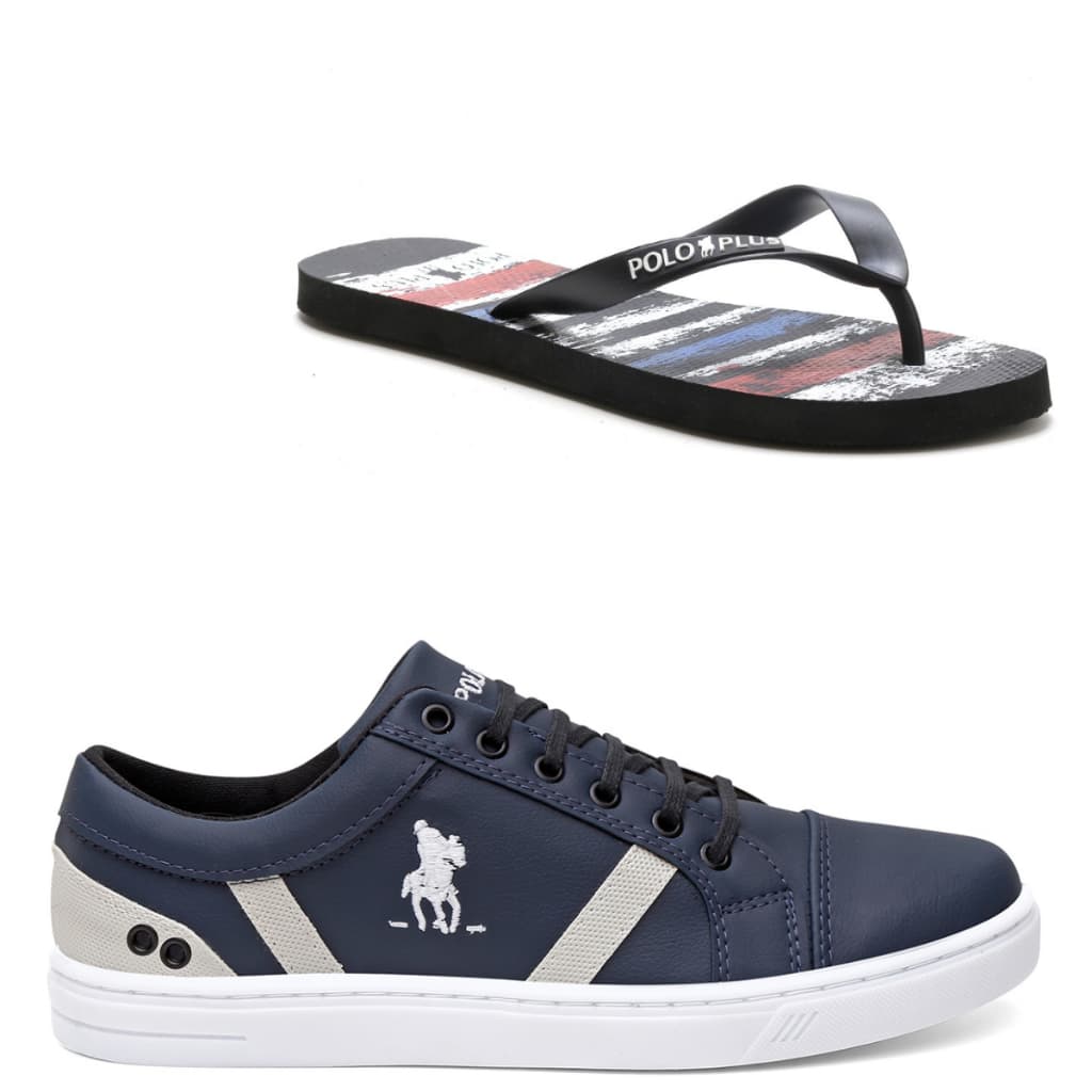Tênis Masculino Polo Plus Lançamento Imperdível Original + Chinelo Masculino Polo Plus