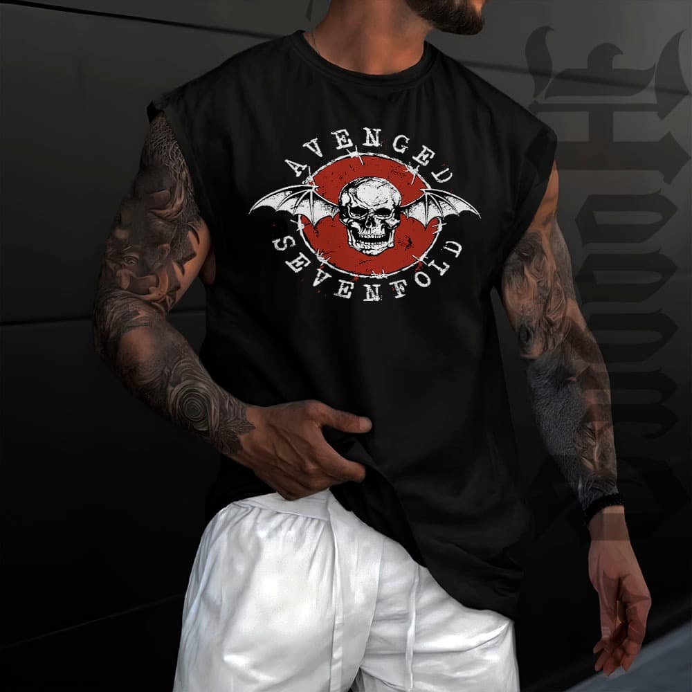 Camiseta regata machao oversized masculino Avenged Sevenfold SKull Rock N Roll Punk  Longline em algodao unissex