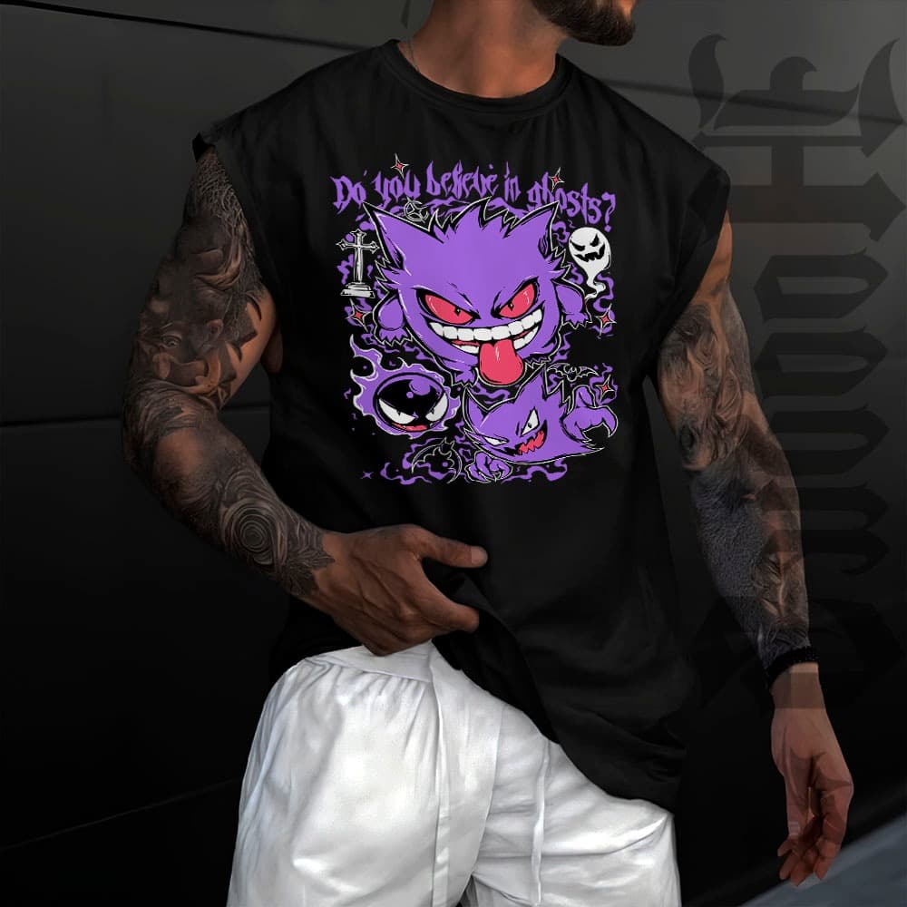 Camiseta regata machao oversized masculino  Pokémon Gengar Phantom Anime Japanese  Longline em algodao unissex