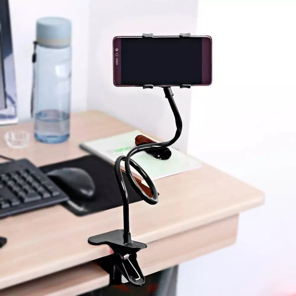 Suporte de Mesa Preguiçoso Garra Presilha Para Celular Universal Giratório Ajustável Articulado