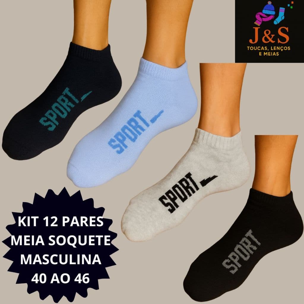 Kit 12 Meias Soquete Masculina 40 a 46 Algodão Confortável Dia a Dia Casual Macia