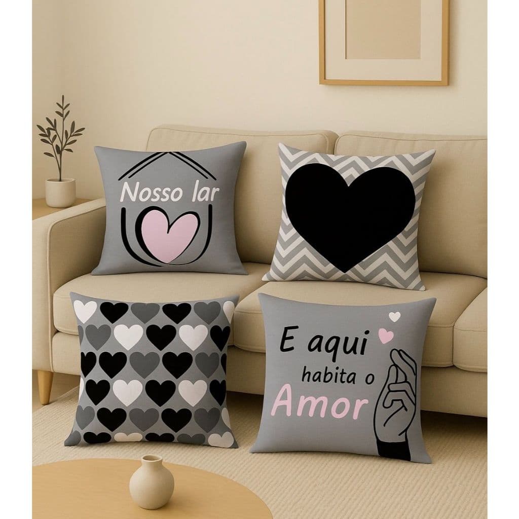 Kit c/ 4 Capas de Almofada Decorativas Modern Print 45x45 - Nosso Lar Cinza
