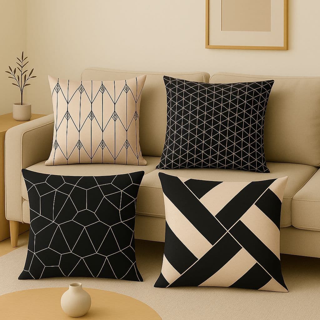 Kit c/ 4 Capas de Almofada Decorativas Modern Print 45x45 - Geométrica Preto e Nude