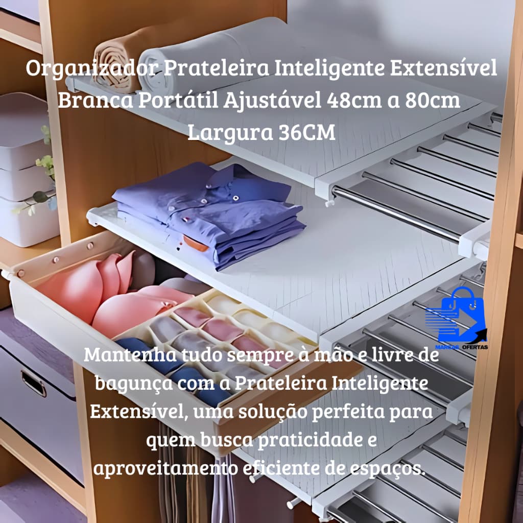 ORGANIZADOR PRATELEIRA INTELIGENTE EXTENSÍVEL BRANCA PORTÁTIL AJUSTÁVEL