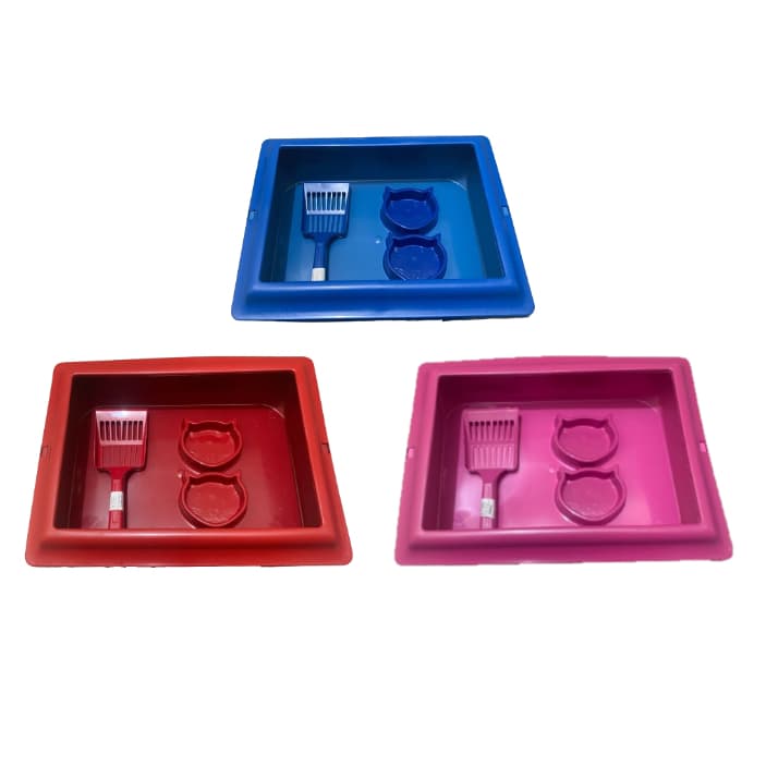 Kit Caixa de Areia Higiênica Funda e Com Borda Para Gatos + Pá Higiênica + Comedouro e Bebedouro