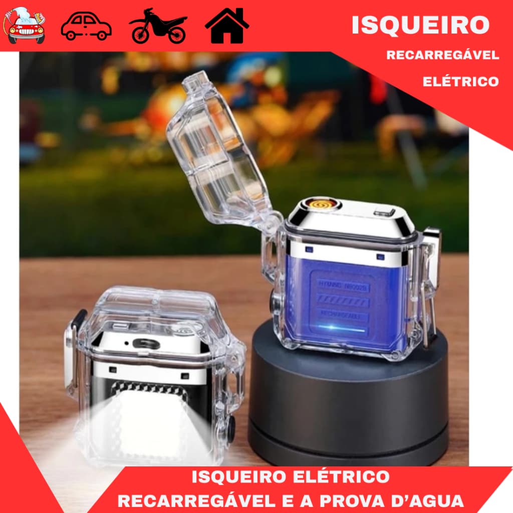 Isqueiro Recarregavel USB Tipo C a Prova dAgua com Lanterna LED – Portatil e Resistente ao Vento