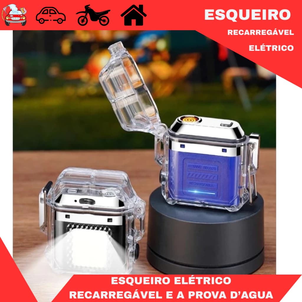 Esqueiro  à Prova D'água Recarregável Tipe-C Esqueiro para Exterior com Lanterna