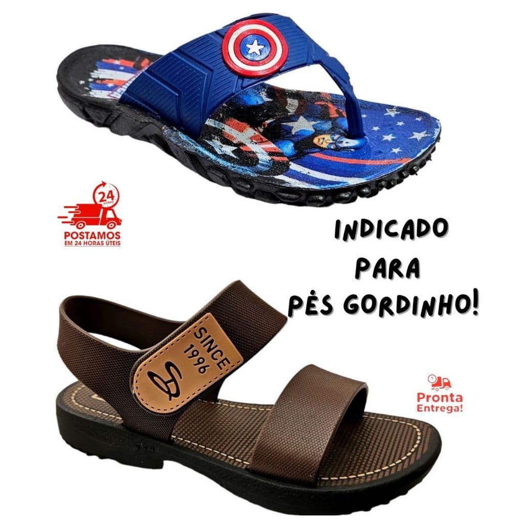 Kit 2 Pares Chinelo Infantil Menino Tratorado Personagens + Sandália Masculino Carrapicho