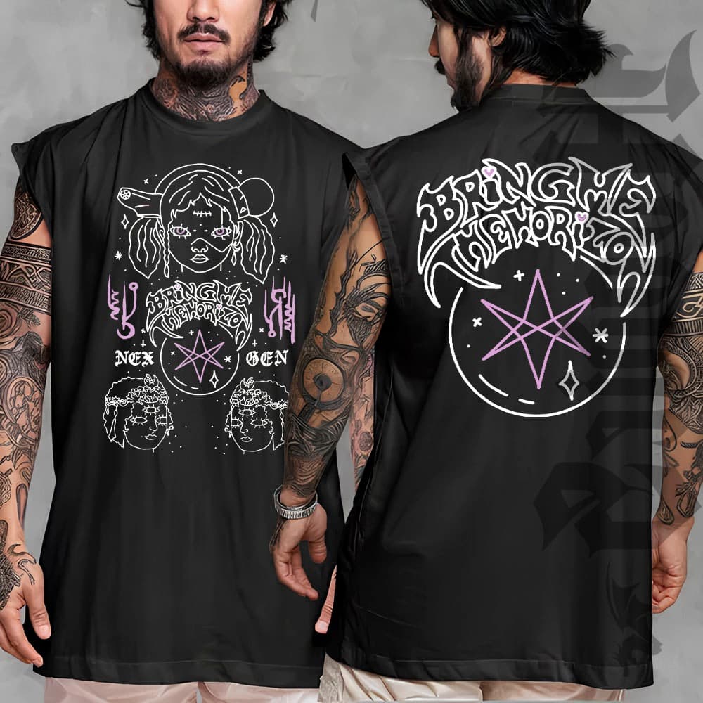 Camiseta regata machao oversized masculino bring me the horizon star Longline em algodao unissex