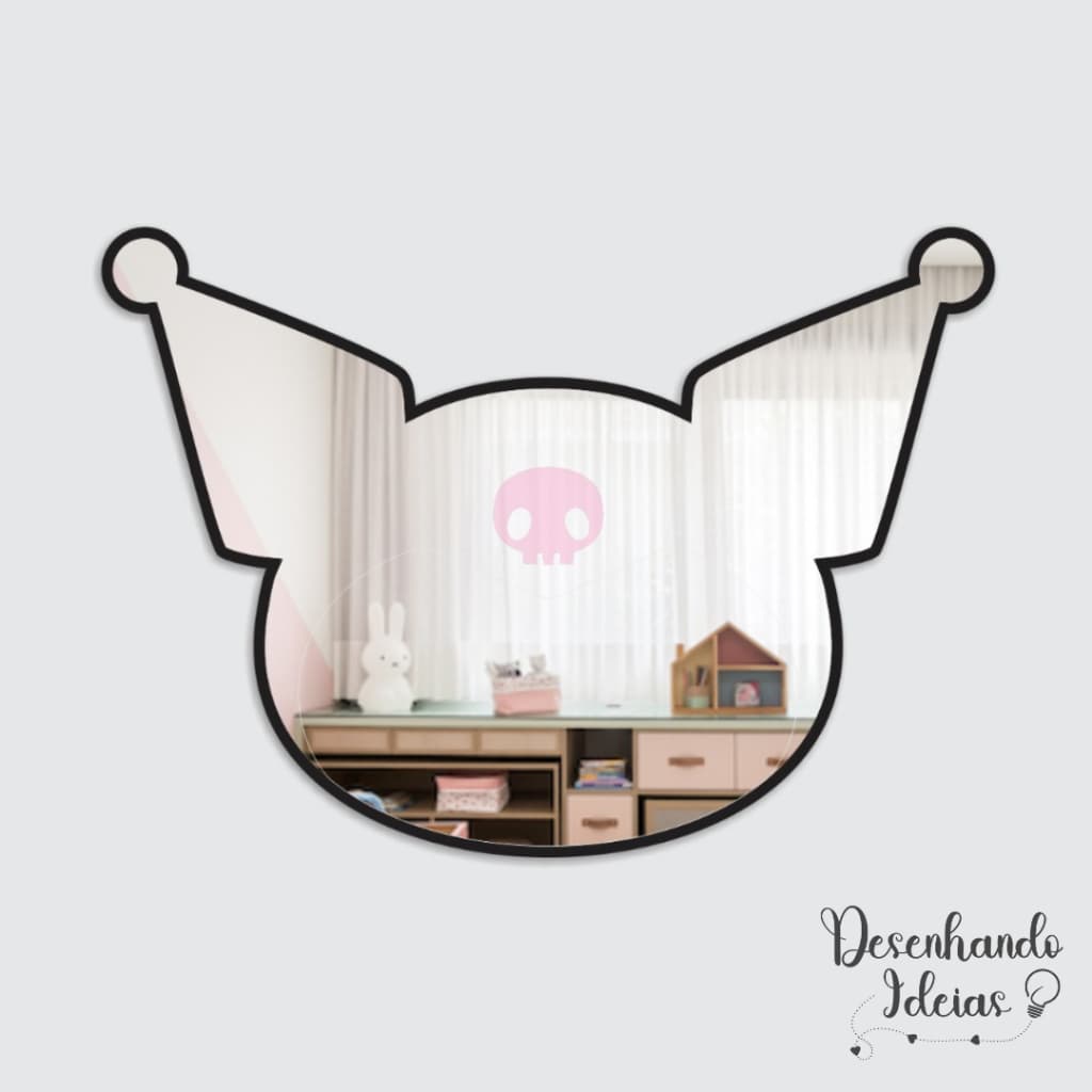 Espelho Kuromi 20cm SANRIO em Acrílico Decoração Fofa para Quartos Hello Kitty e Amigos