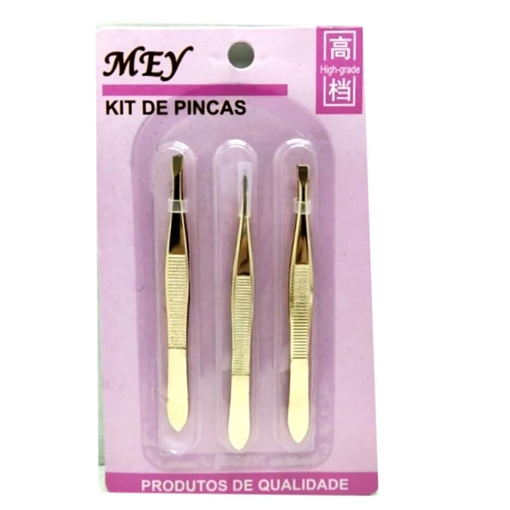 Kit 3 Pinça Modeladores de Sobrancelhas Ponta Plana, Ponta Angular e Pontiaguda Aço Inoxidável
