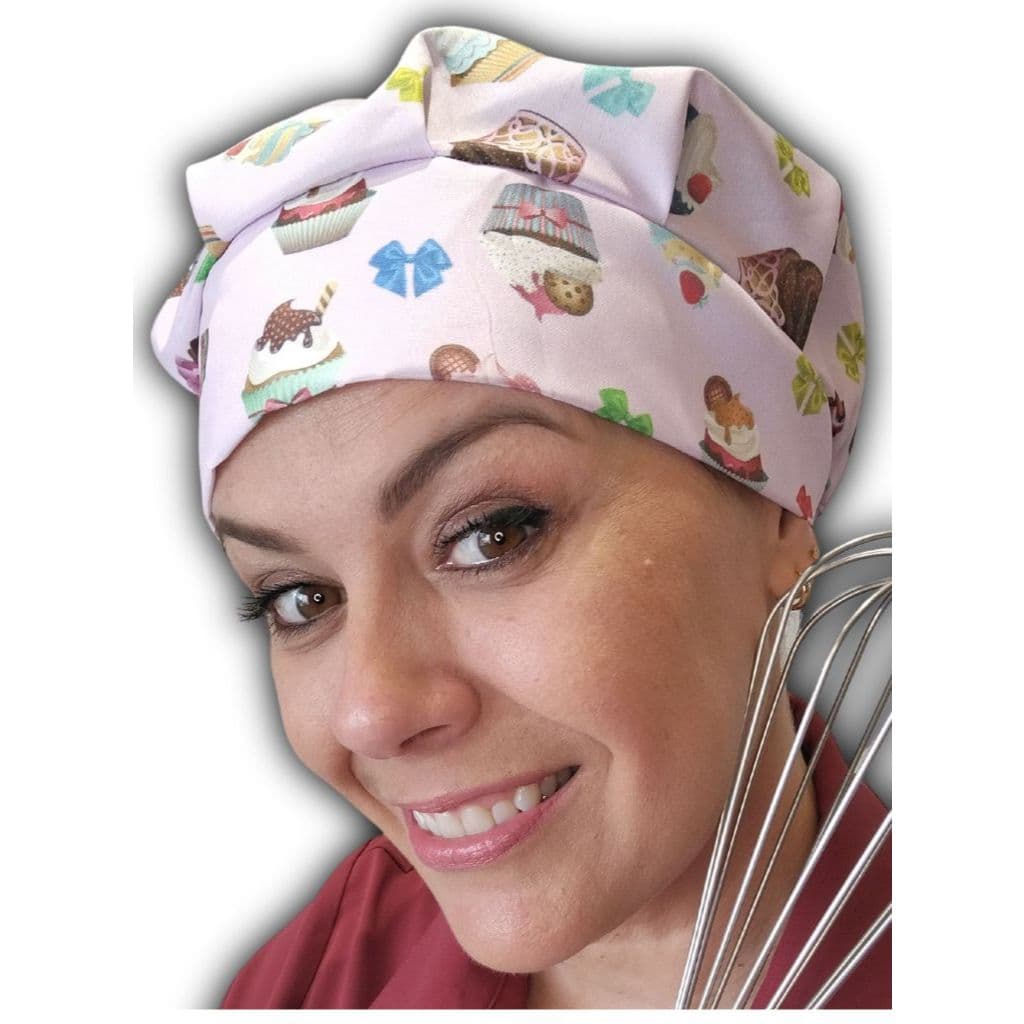 touca de cozinha feminino personalizada gorro para Gastronomia Bolo Rosa