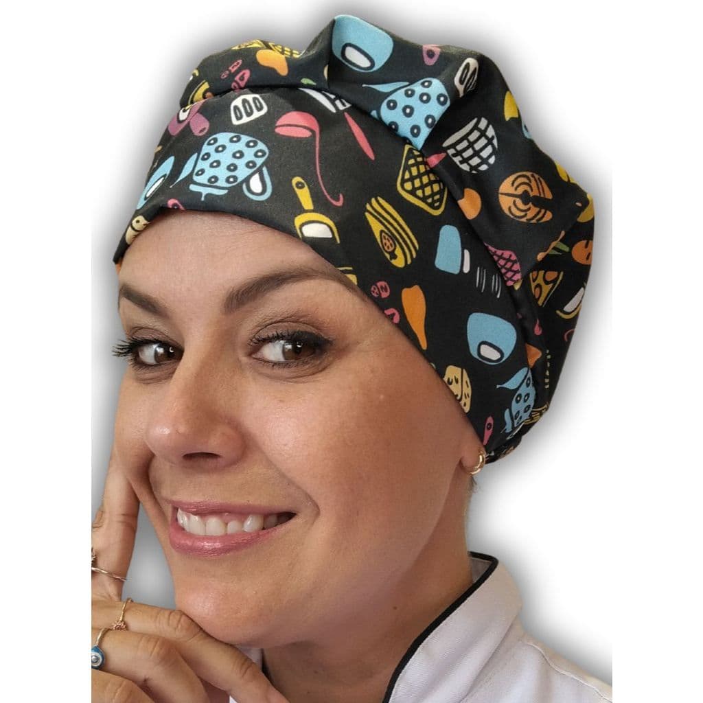 touca de cozinha feminino personalizada gorro para Gastronomia Panela Colorida