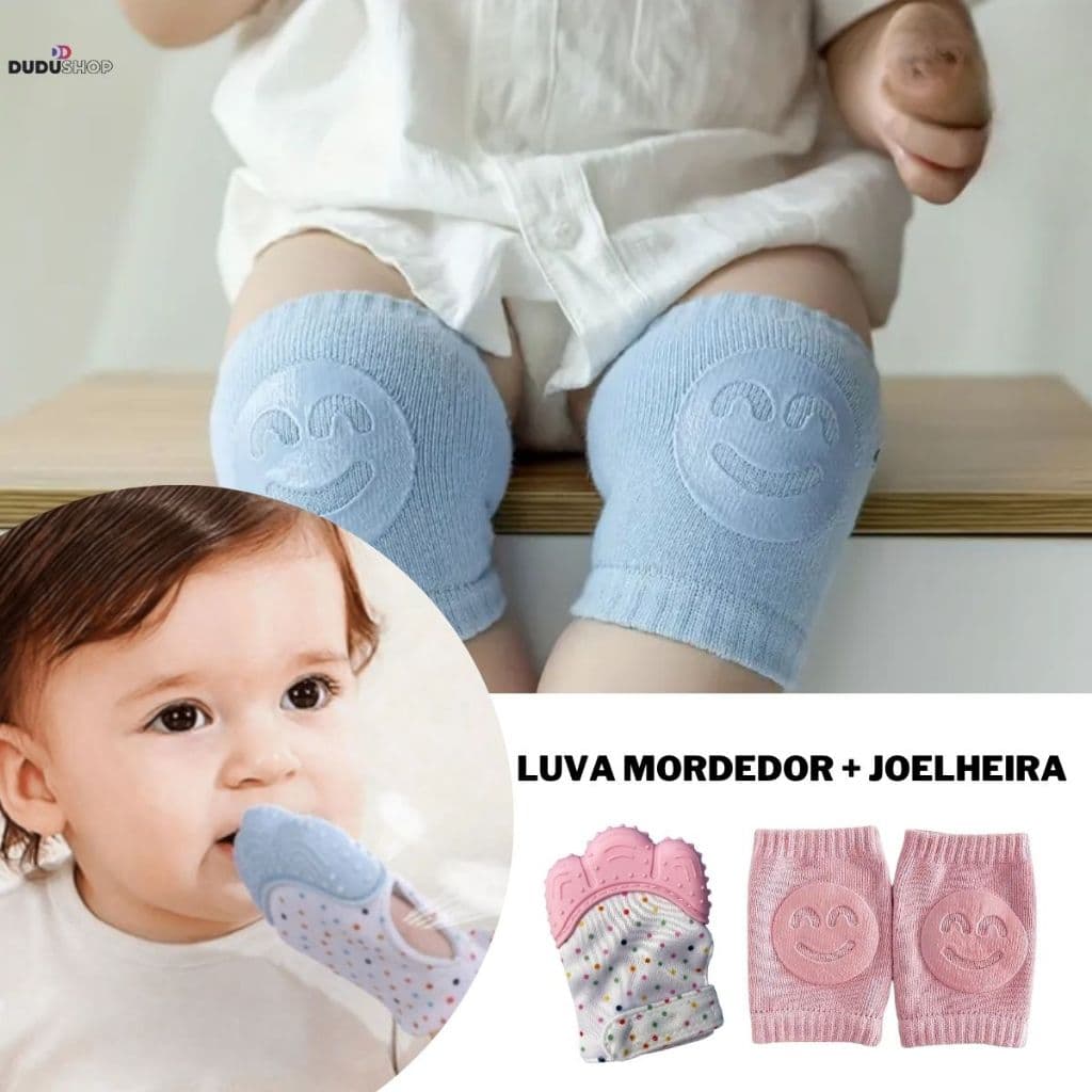Joelheira para Bebe Luvinha Mordedor Gengiva Baby Proteção Joelho de Bebe Engatinhar