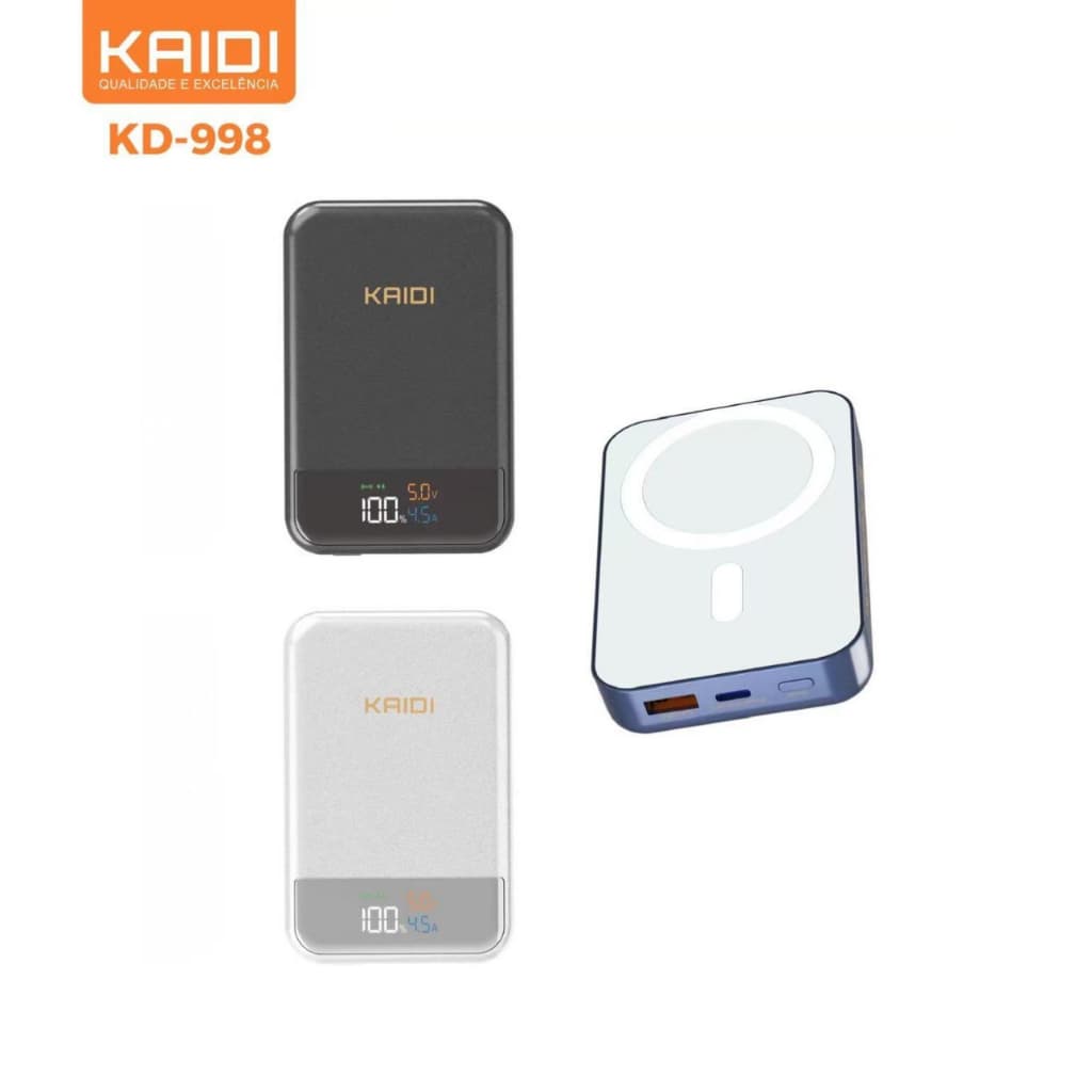 KAIDI KD-998 Powerbank 10000mAh induçao MagSafe magnetico 22,5W Turbo carregamento rapido