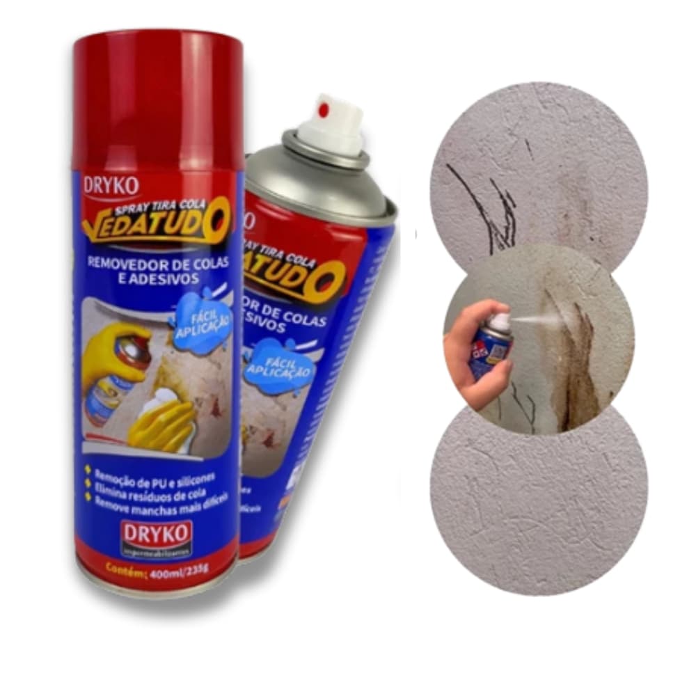 Tira Cola Spray Vedatudo 400ml Dryko Aerossol Uso Geral Removedor Adesivos Silicone Fácil Aplicação