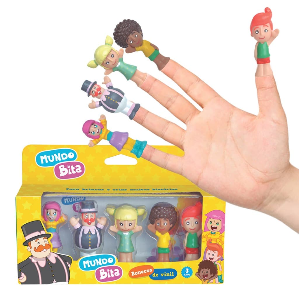 Brinquedo Bonecos Fantoches de Dedo Vinil Átoxico - Dedoches Turma do Mundo Bita