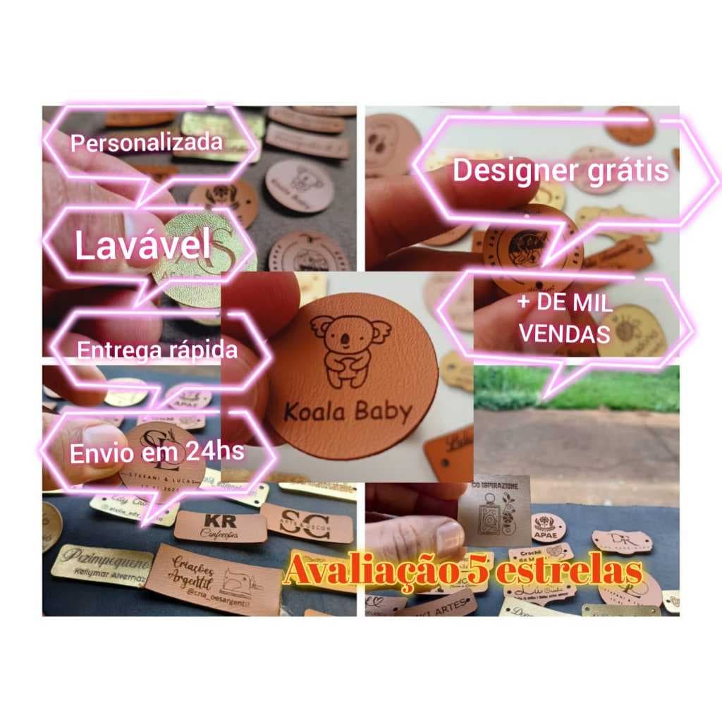 Etiqueta personalizada para croche em couro com sua marca kit com 50