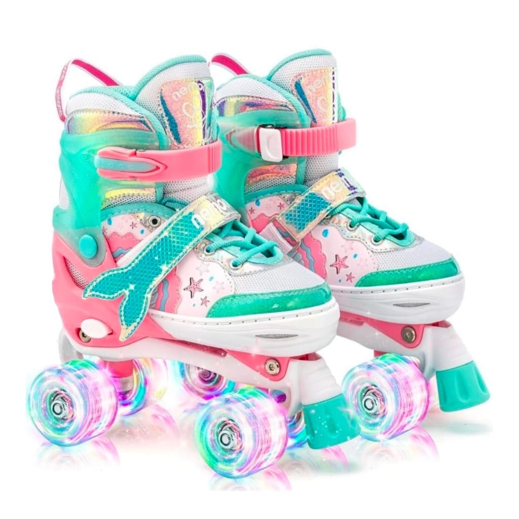 Patins Infantil 4 Rodas Verde Sereia Com Led Ajustavel Quad Meninas Black Friday