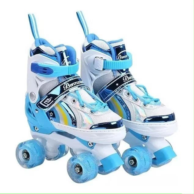 Patins Infantil 4 Rodas Azul Arco-iris Quad Meninos Ajustavel Black Friday