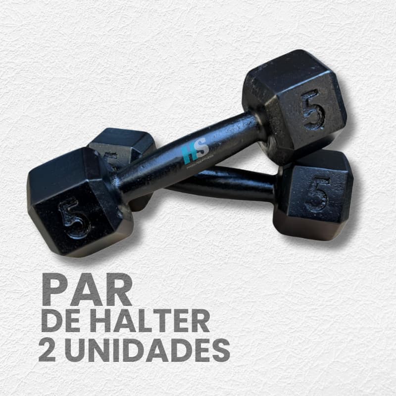 Par de Halter Sextavado 5kg Pintado- peso de academia 5kg- 2 unid