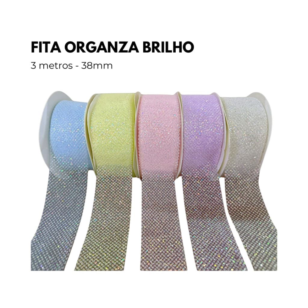 Fita Organza com Brilho 38mm (Escolha a partir de 3 Metros) para Laços e Tiaras de Luxo