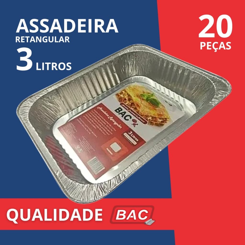 Kit 20 Assadeira Bandeja De Aluminio Retangular 3000ml 3l Descartavel Qualidade BAC