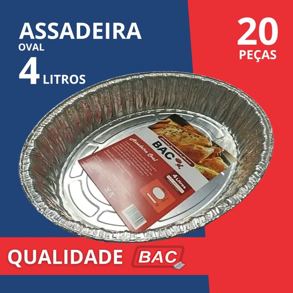 Kit 20 Assadeira Bandeja De Aluminio Oval 4000ml Descartavel Qualidade BAC