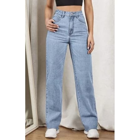 Calça Jeans Feminina Wide Leg Shopee Gaven Cintura Alta Tecido Grosso Marmorizada PROMOÇÃO RELÂMPAGO
