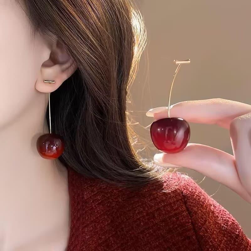 BRINCOS DE CEREJA -Cherry Sweet 3D - Estilo Coreano Minimalista e Tendência