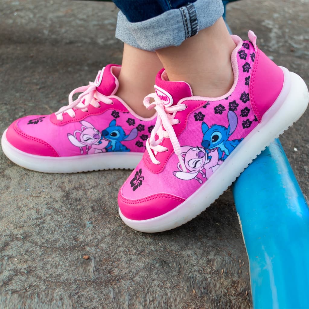 Tênis Infantil Feminino Led Personagem Stitch Angel Casual Menina