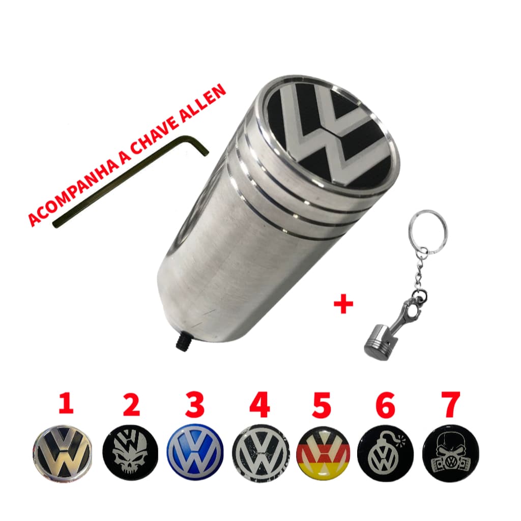 Câmbio Esportivo Cromado VW + Chave Pistão Grátis – Modelo Exclusivo com Alto Relevo