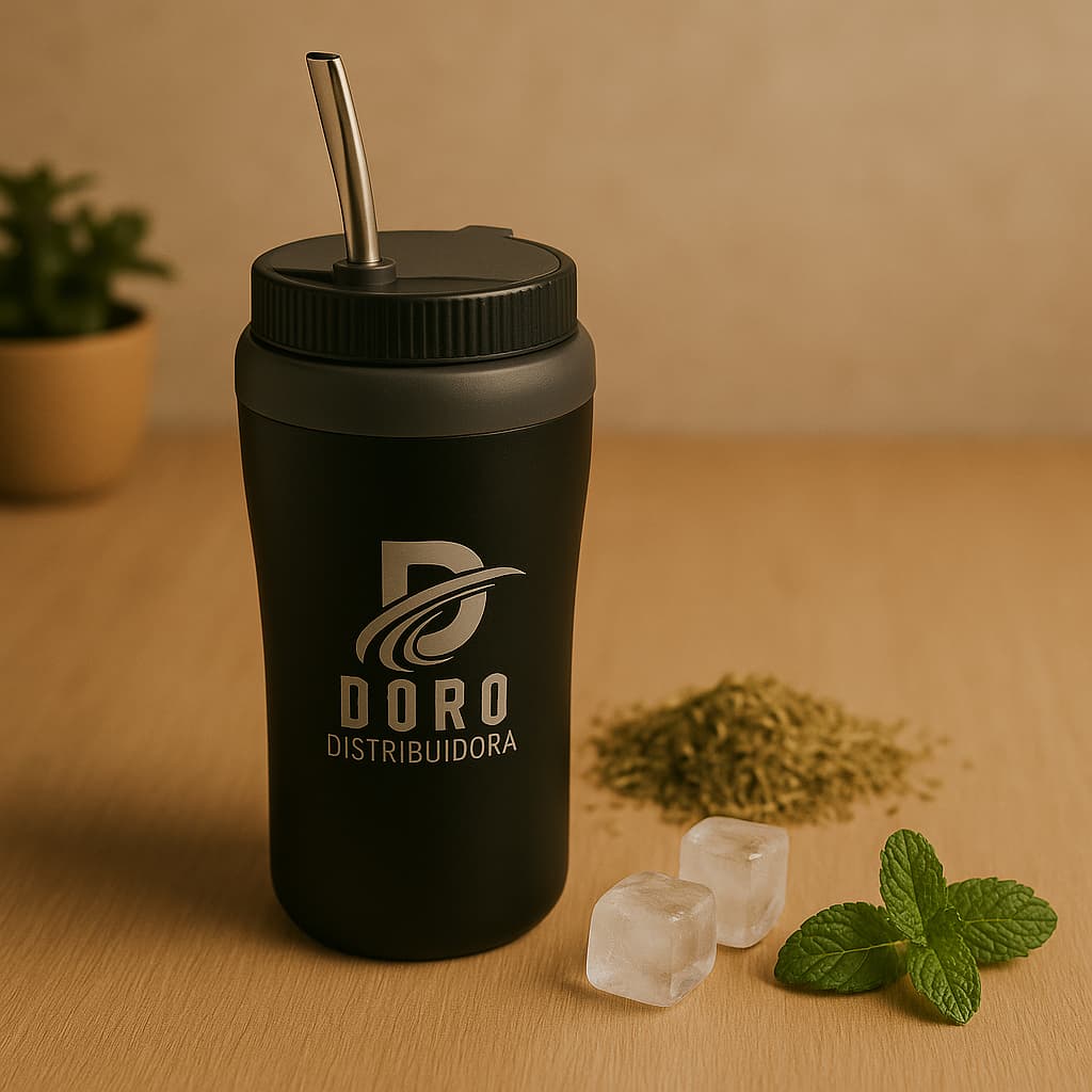 Copo Térmico Tererê 650ml Parede Dupla Tampa E Bomba Inox Cor Preto