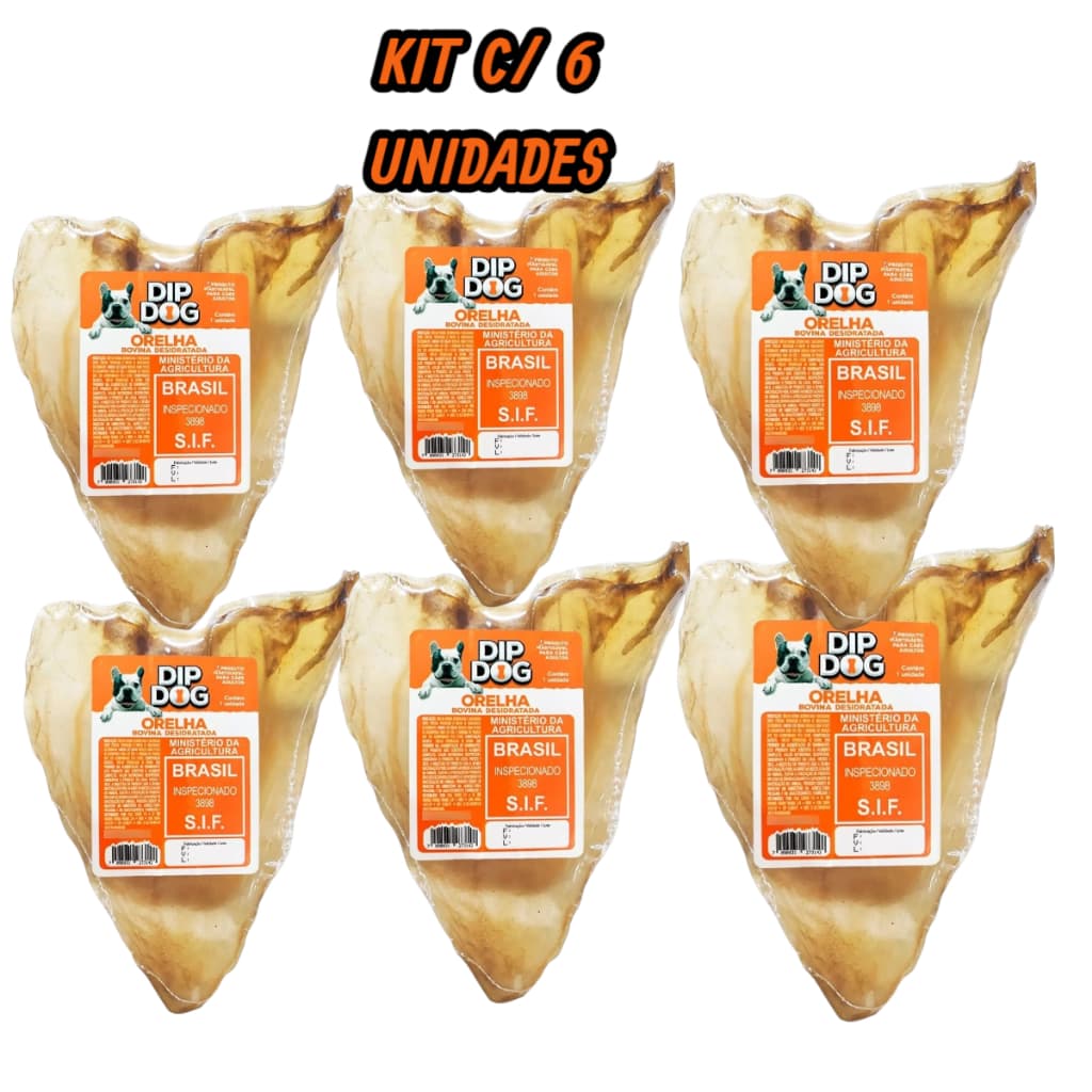 Kit Unidades  Orelha Bovina Desidratada Natural Dip Dog Envio Imediato