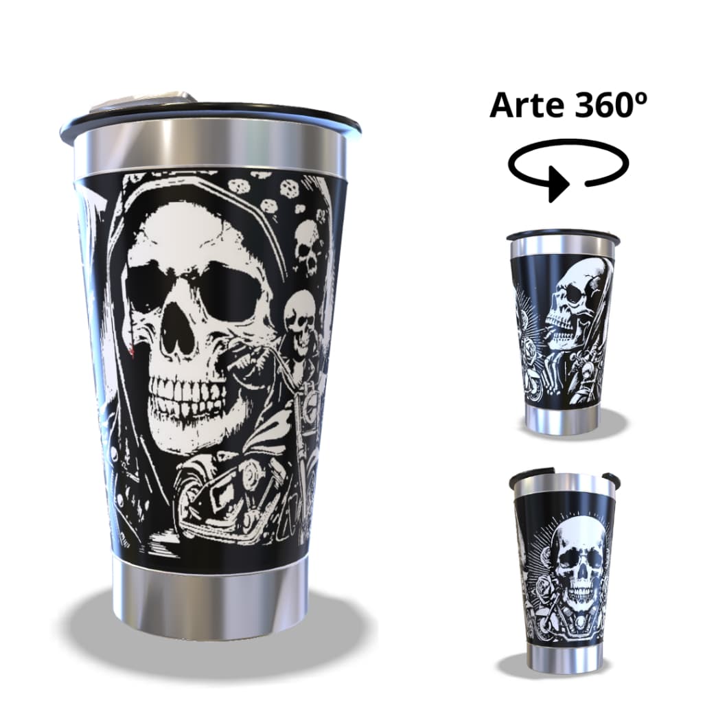 COPO TÉRMICO 473ML ARTE 360º GRAUS COPO INTEIRO TEMA: CAVEIRA NOVIDADE COM ABRIDOR PAREDE DUPLA