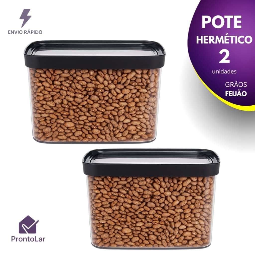 Kit 2 Unid Pote Hermético 2500ml Policarbonato Porta Mantimentos Para Feijão Farinha Grãos Porta Mantimentos